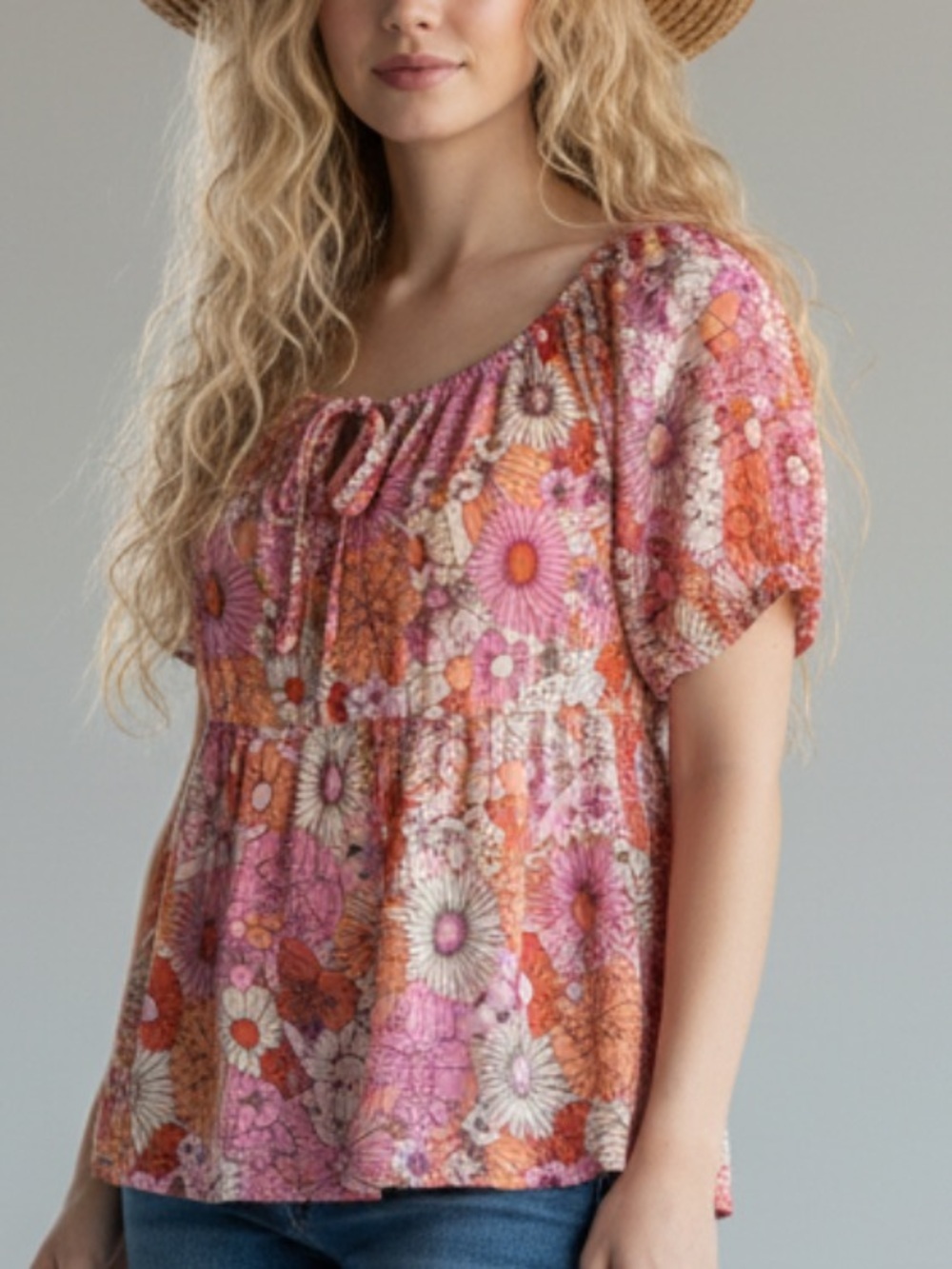 Torrid Pink and Orange Floral Blouse